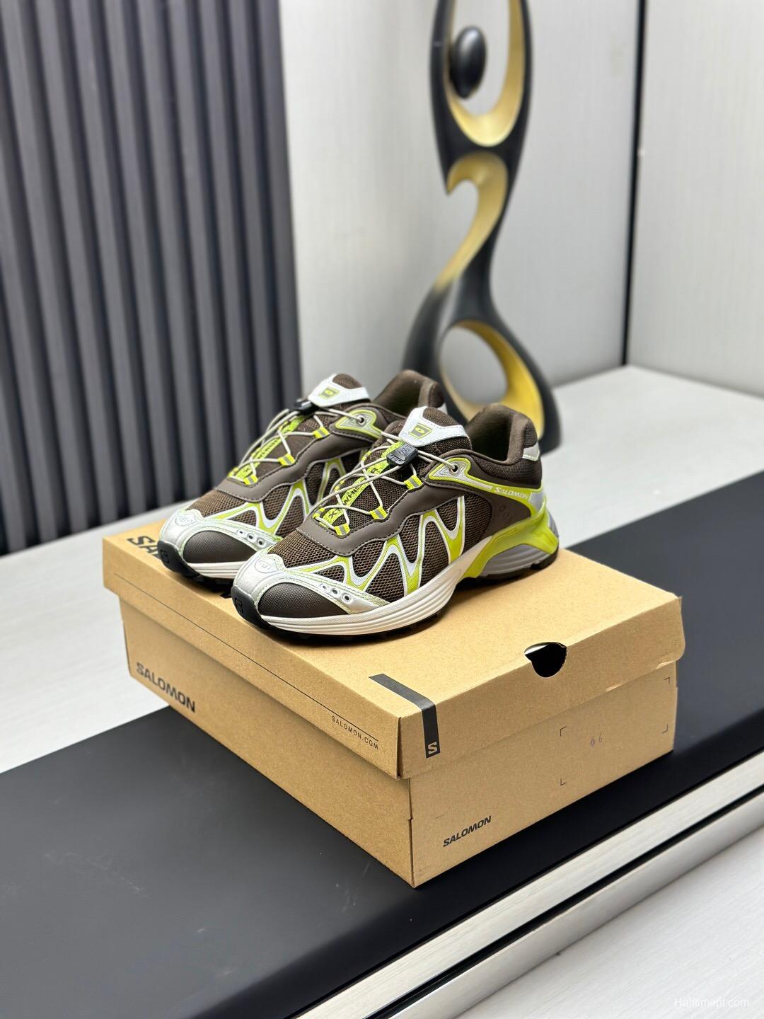 2025 Unisex SALOMON Black White Cream Leather Mesh Sneakers KFY00320