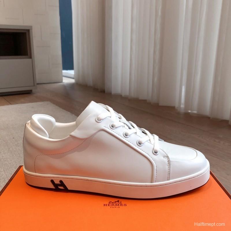 2025 Women Hermès White Leather Sneakers
