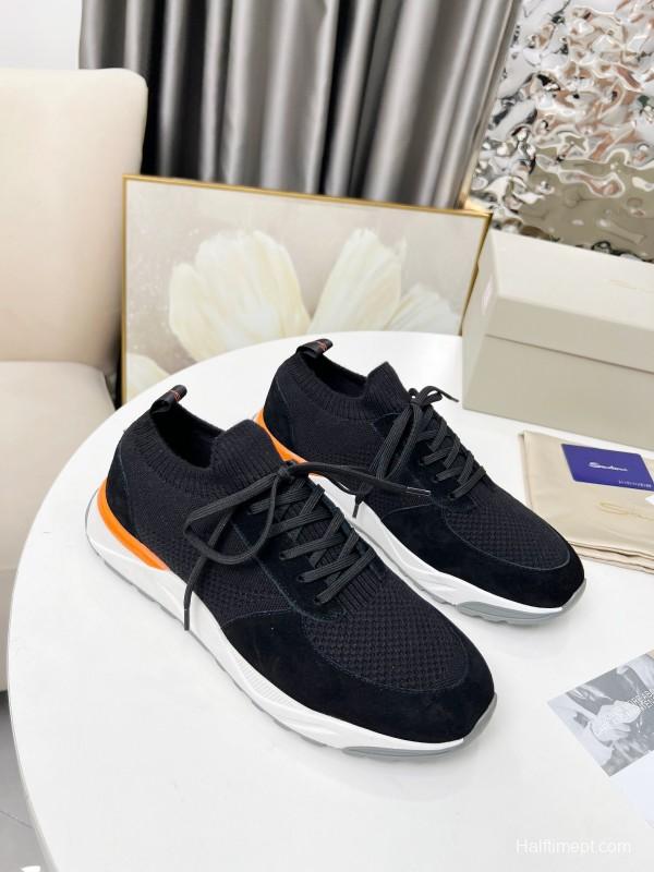 2025 Unisex Santoni Black Orange Wool Blend Sneakers AS00320