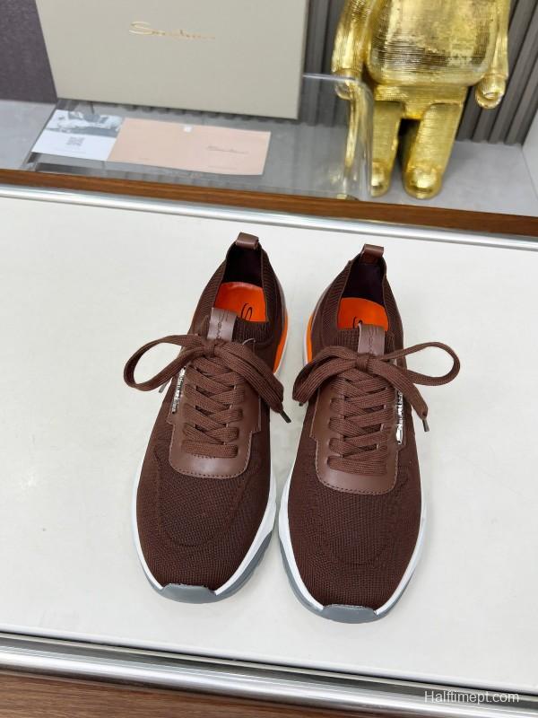 2025 Unisex Santoni Brown Orange Wool Blend Sneakers AS00320