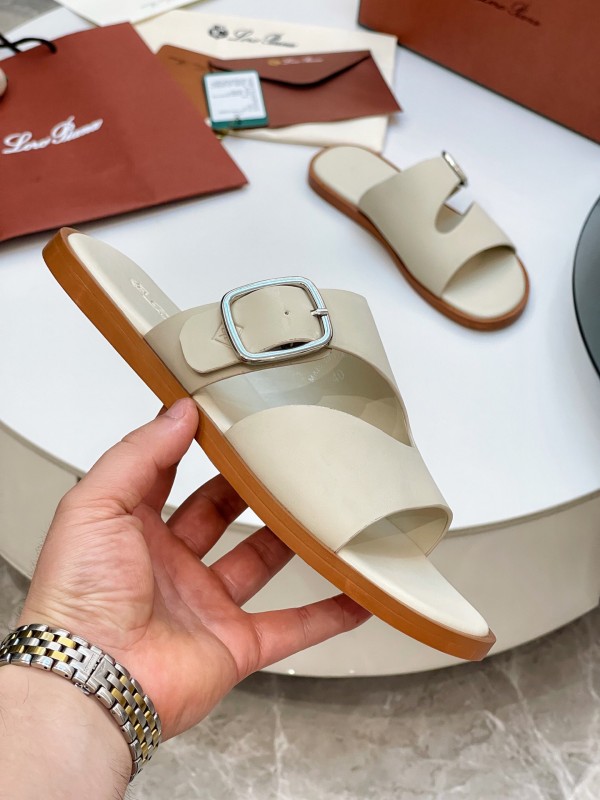 2025 Men Loro Piana Ivory Leather Slippers AS00250