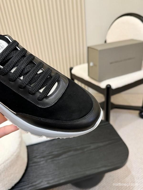 2025 Men Brunello Cucinelli Black White Calf Leather Sneakers AS00320