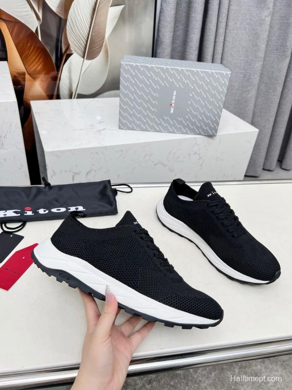 2025 Unisex Kiton Black Knit Sneakers AS00320