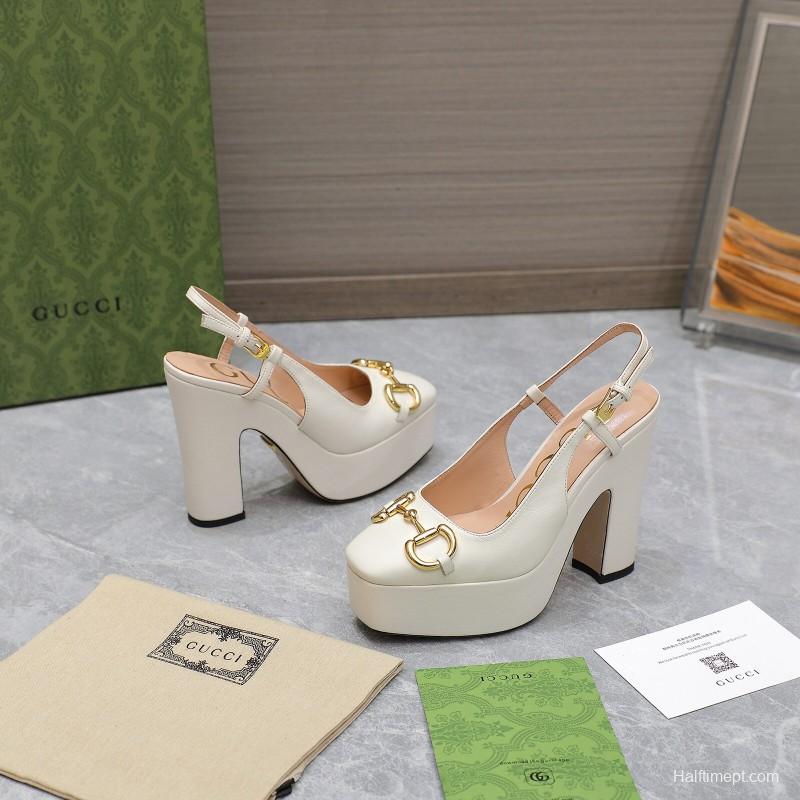 2025 Women Gucci White Lamb Leather Platform High Heels KFY00320
