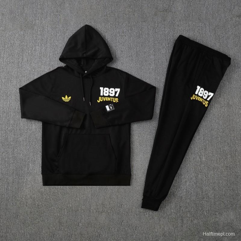 25/26 Juventus Black Hoodie Full Zipper Jacket + Long Pants