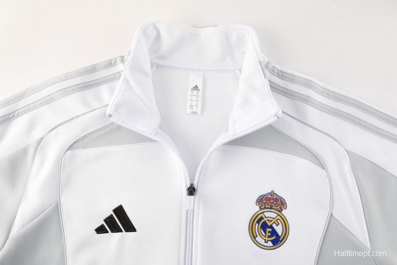 25/26 Real Madrid Grey/White Full Zipper Jacket + Long Pants