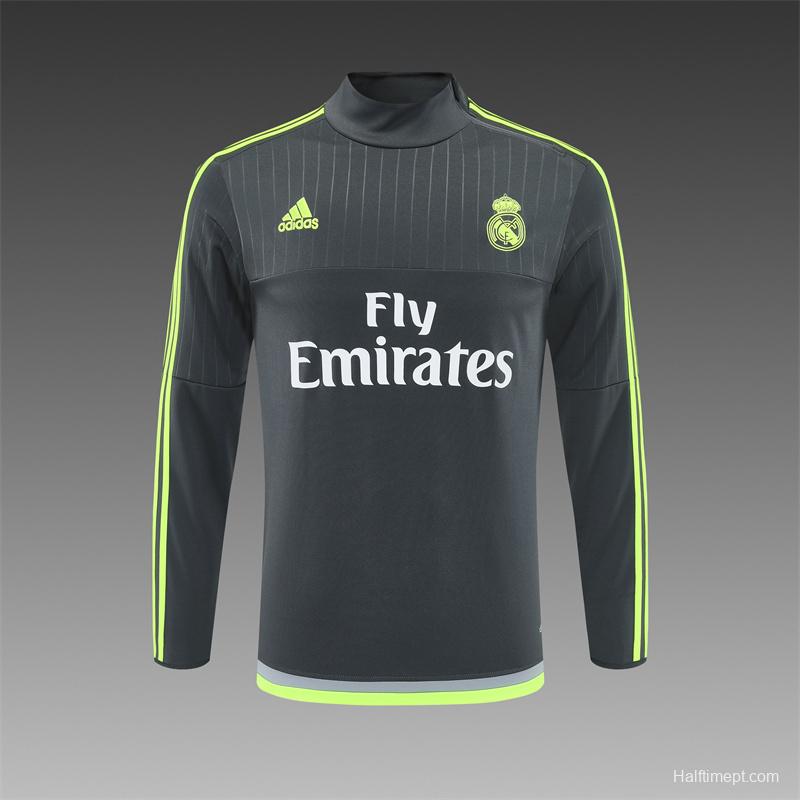 Retro 15/16 Real Madrid Dark Grey Half Zipper Jacket+Long Pants