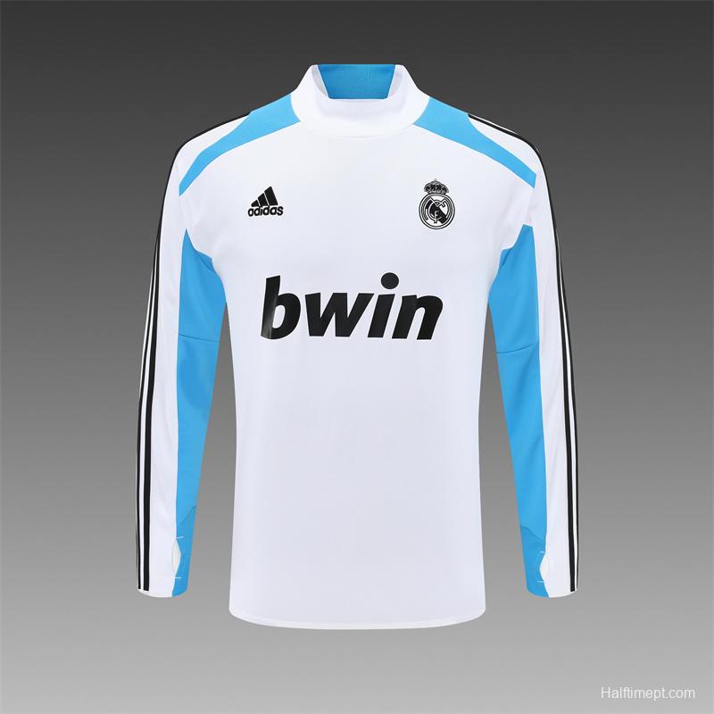 Retro 12/13 Real Madrid White/Blue Half Zipper Jacket+Long Pants