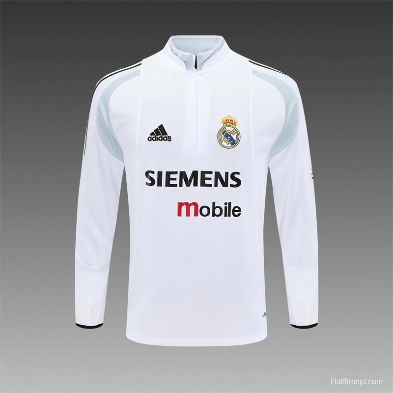 Retro 04/05 Real Madrid White Half Zipper Jacket