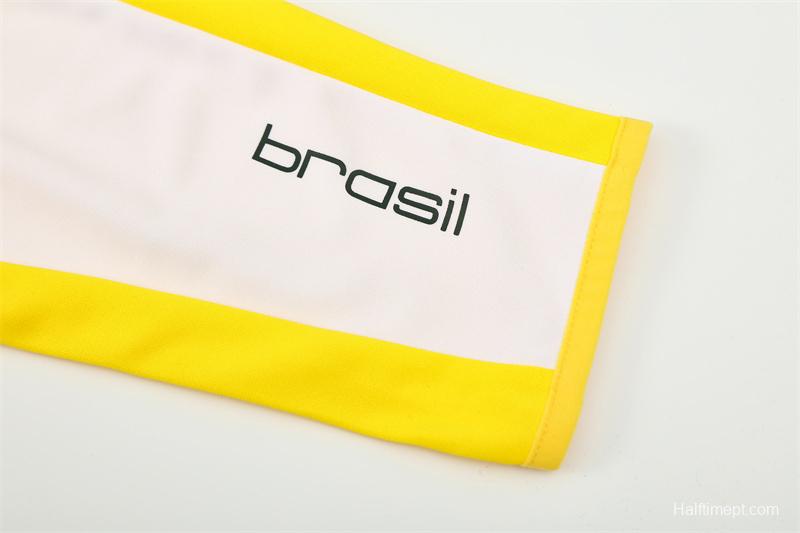 2002 Brazil Yellow Half Zipper Jacket+Long Pants