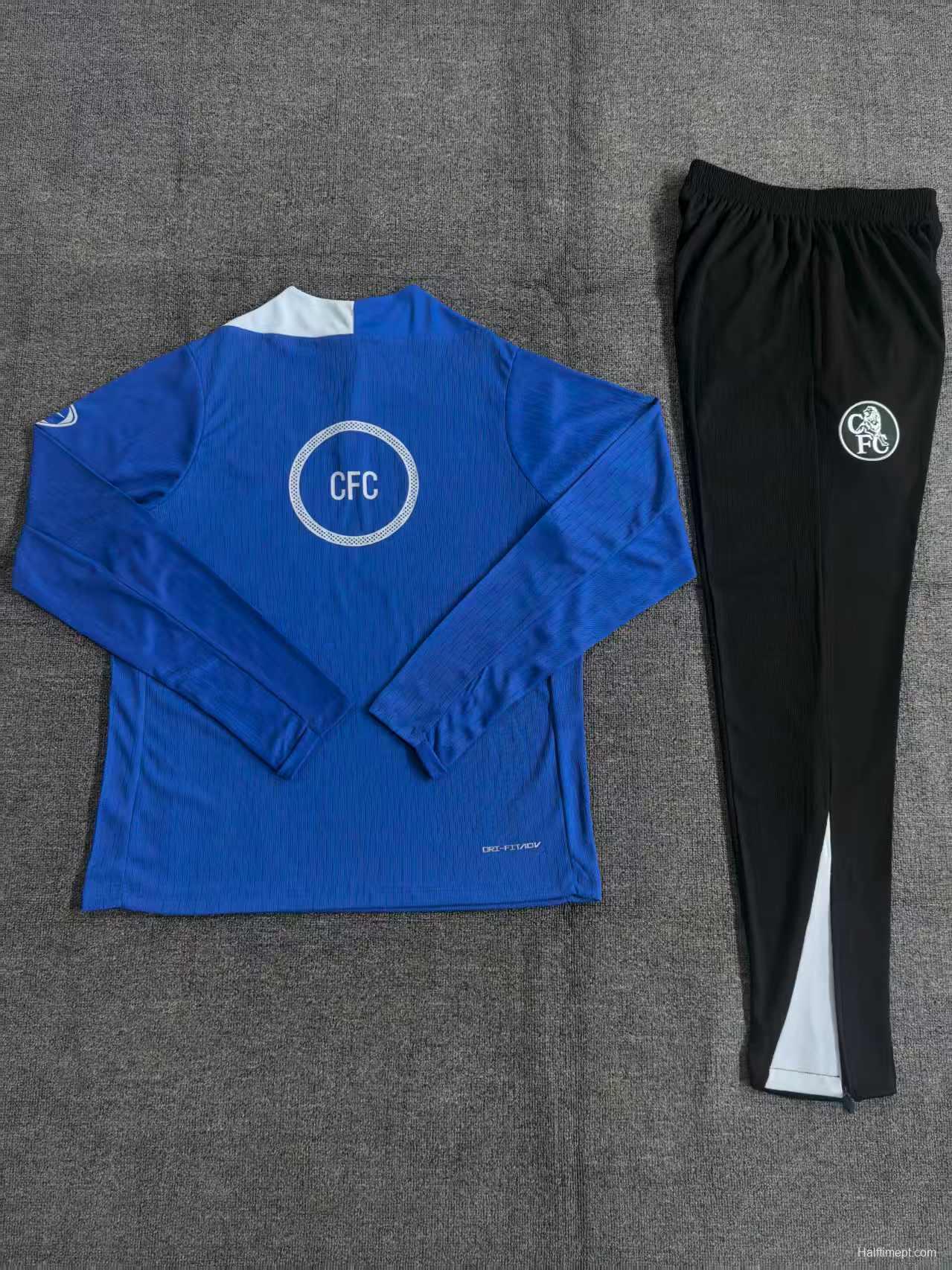 Player Version 25/26 Kids Chelsea Color Blue T90 Half Zipper Jacket+Long Pants