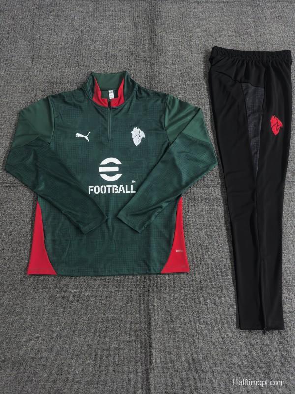 25/26 Kids AC Milan Green Camouflage Half Zipper Jacket+Long Pants