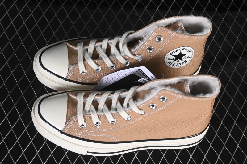Converse 1970s Hi-Top Casual Canvas Sneakers with Fleece Lining in Khaki - 168504C