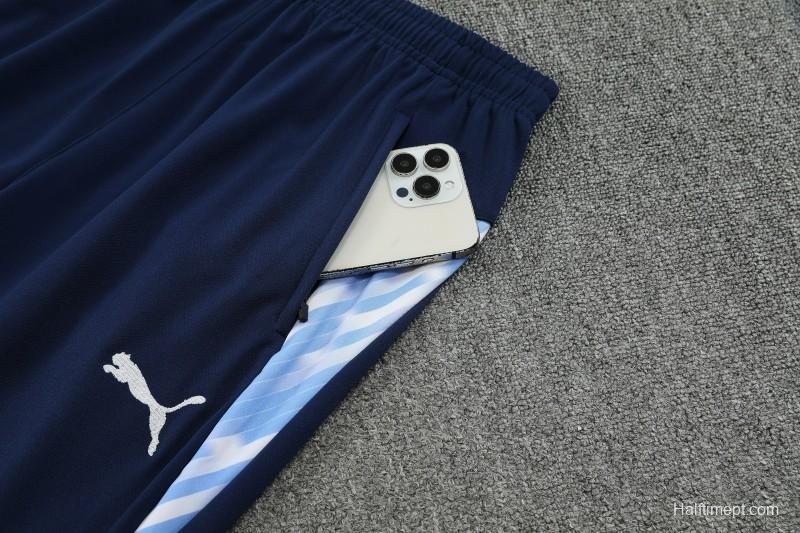 25/26 Manchester City White with Sky Blue Diagonal Stripes Half Zipper Jacket Tracksuit +Long Pants