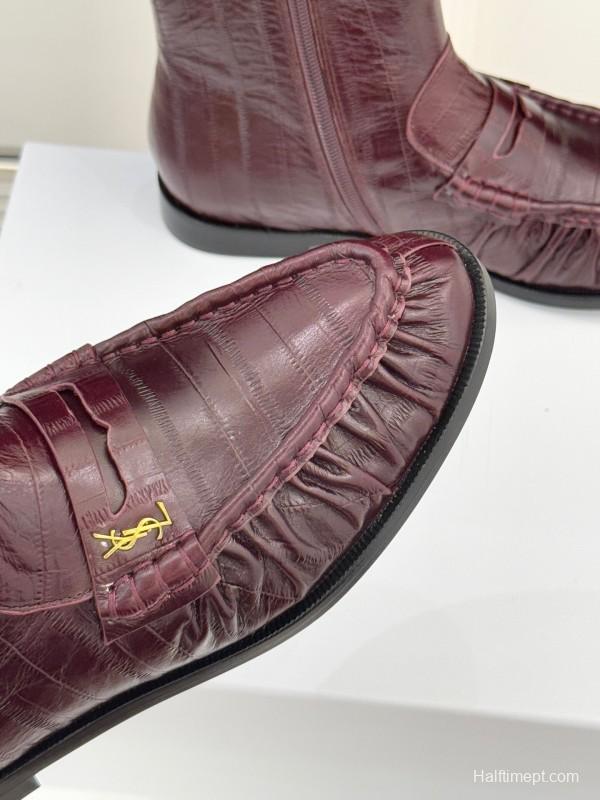 Saint Laurent YSL Letter Loaf Short Boots with Pleated Edge - KFY00430