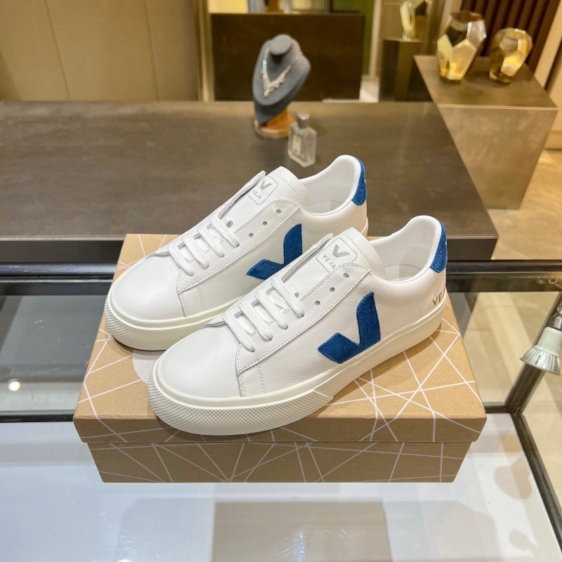 VEJA Classic White Sneakers V Logo Lace-Up Retro Flat Platform Casual Sports Shoes - LY00220