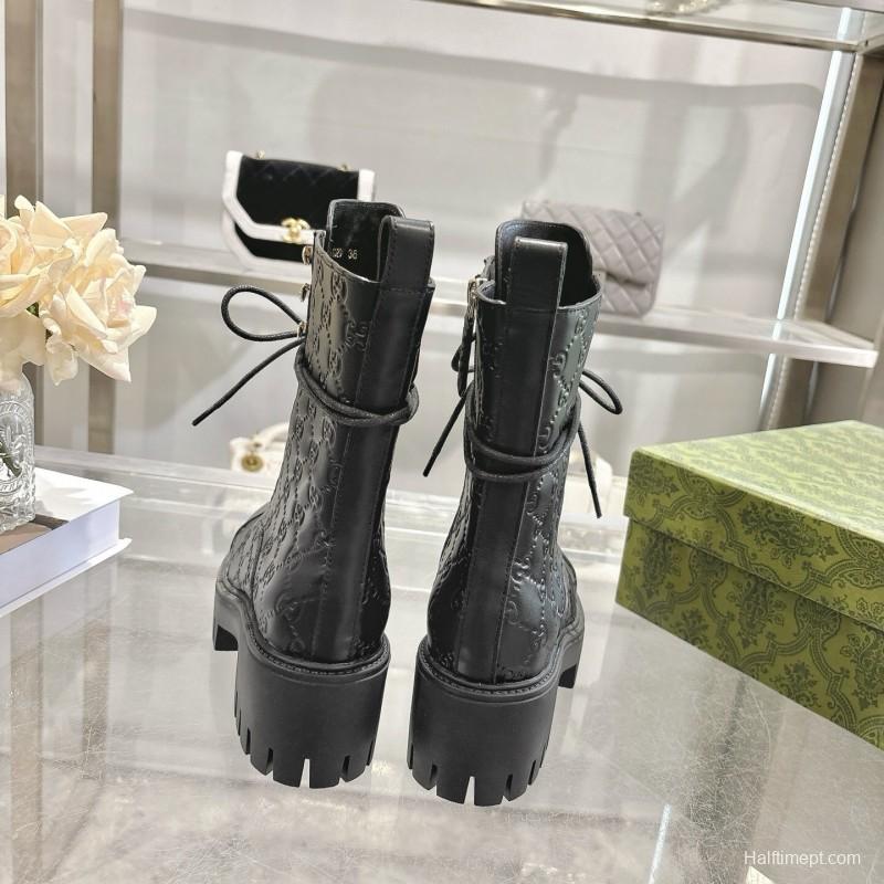 Gucci GG Lace-Up Ankle Boots in Calfskin - LY00380