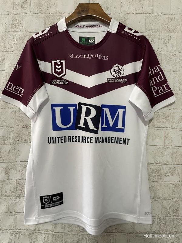 2025 Manly Warringah Sea Eagles White with Maroon V-Chevron Away Jersey