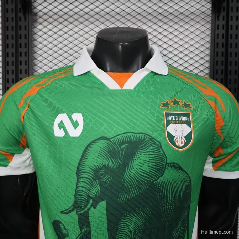 Player Version 2025 Ivory Coast Green with Elephant Graphic and Orange Trim Jersey
