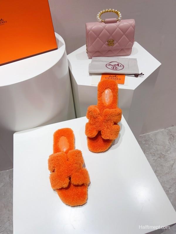 H Teddy Wool H Slippers Flat Sole Winter Edition - LY00240