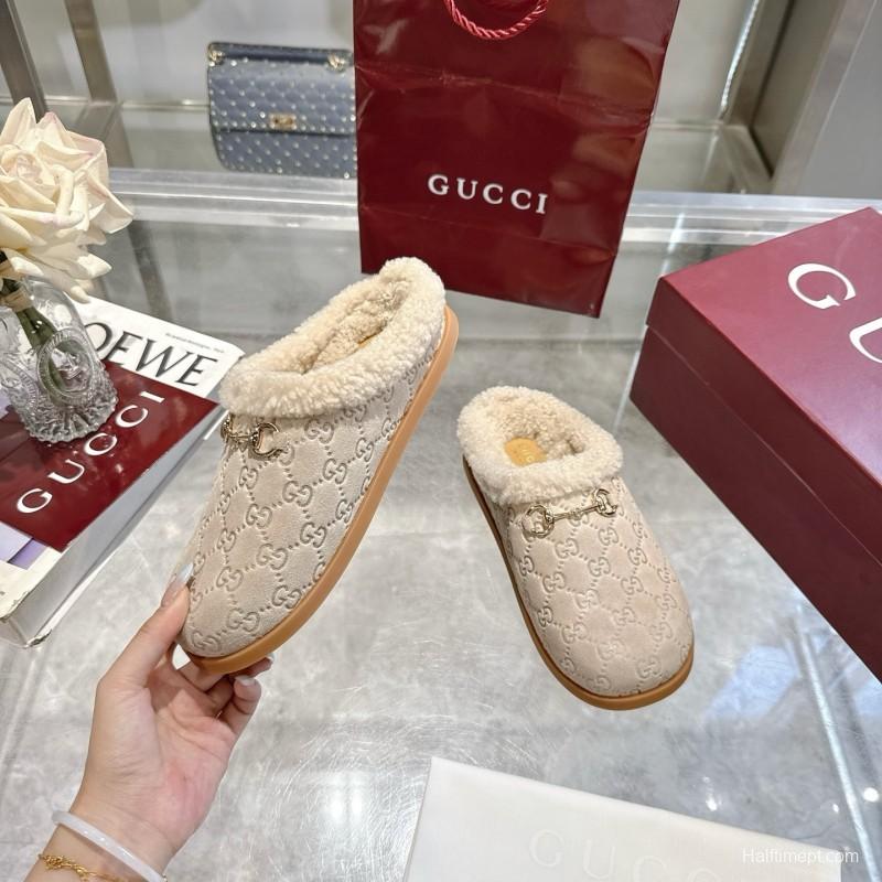 Gucci 2022/SS Women's Suede Leather Horsebit Wool Loafers - LY00260