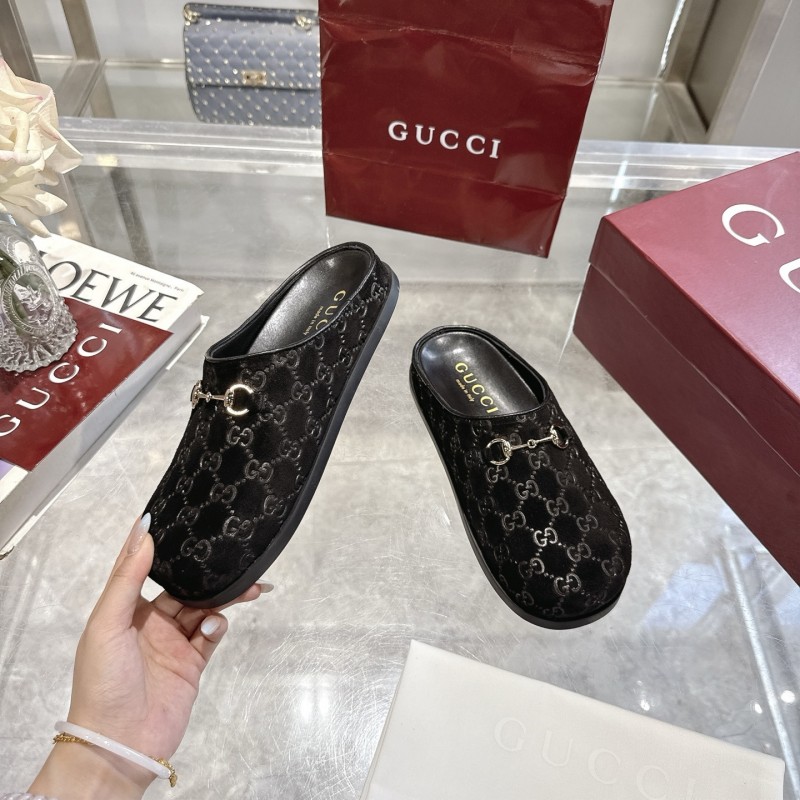Gucci Camel Suede GG Embossed Horsebit Mule Sandals - LY00240