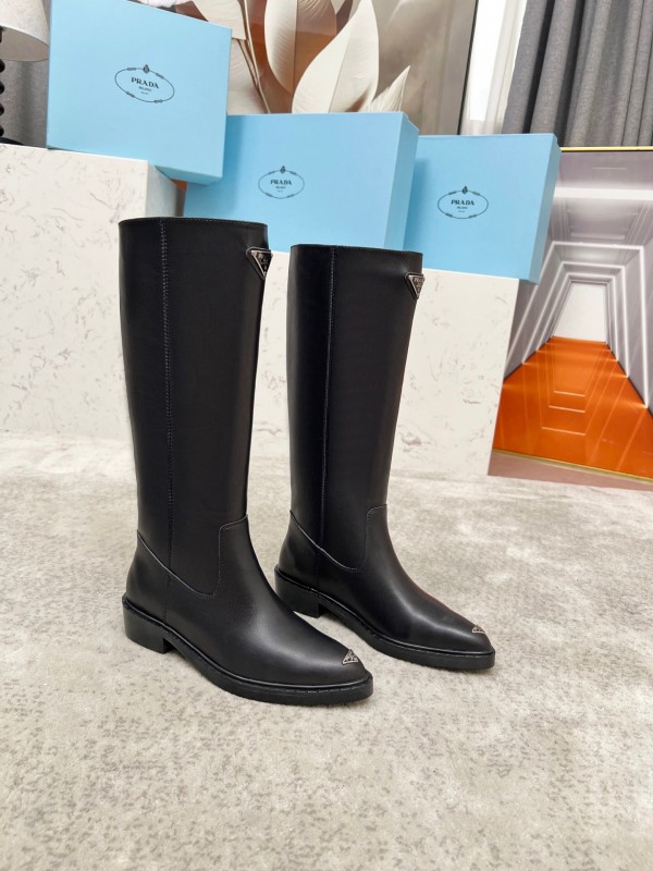 Prada Classic Triangle Logo Pointed Toe Boots - LY00400