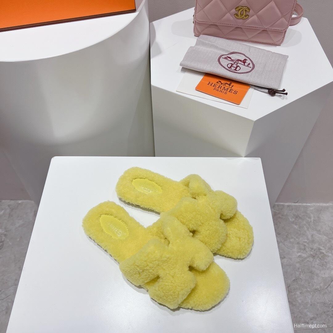 H Teddy Wool H Slippers Flat Sole Winter Edition - LY00240