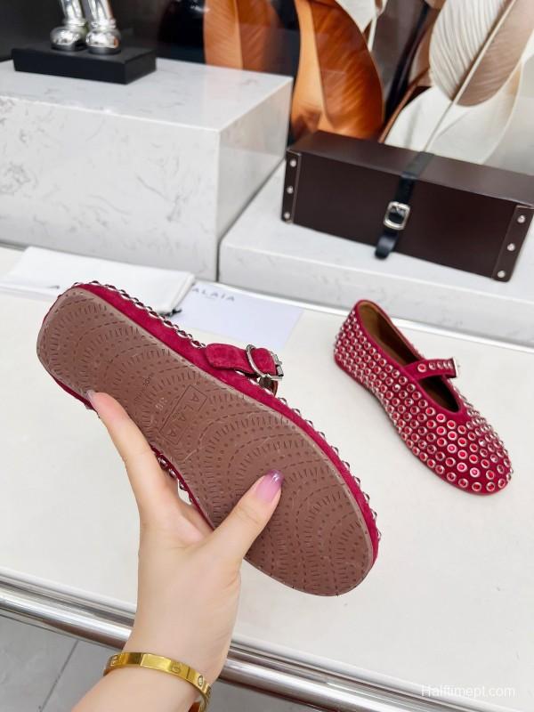 Alaia 2025/SS Crystal-Studded Ballet Dance Shoes with 0.8CM Inner Height - LY00340