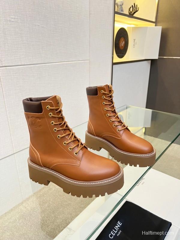 Celine BULKY TRIOMPHE Lace-Up Boots with Calfskin Upper - L Y00340