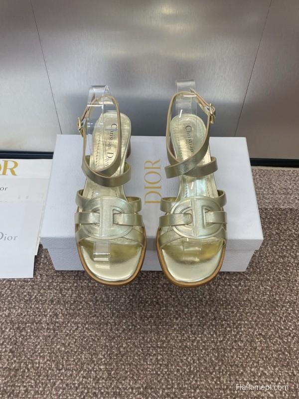 Dior D-Club Jelly Color Hollow Layered Cross Strap Mid Heel Women Shoes - KFY00290