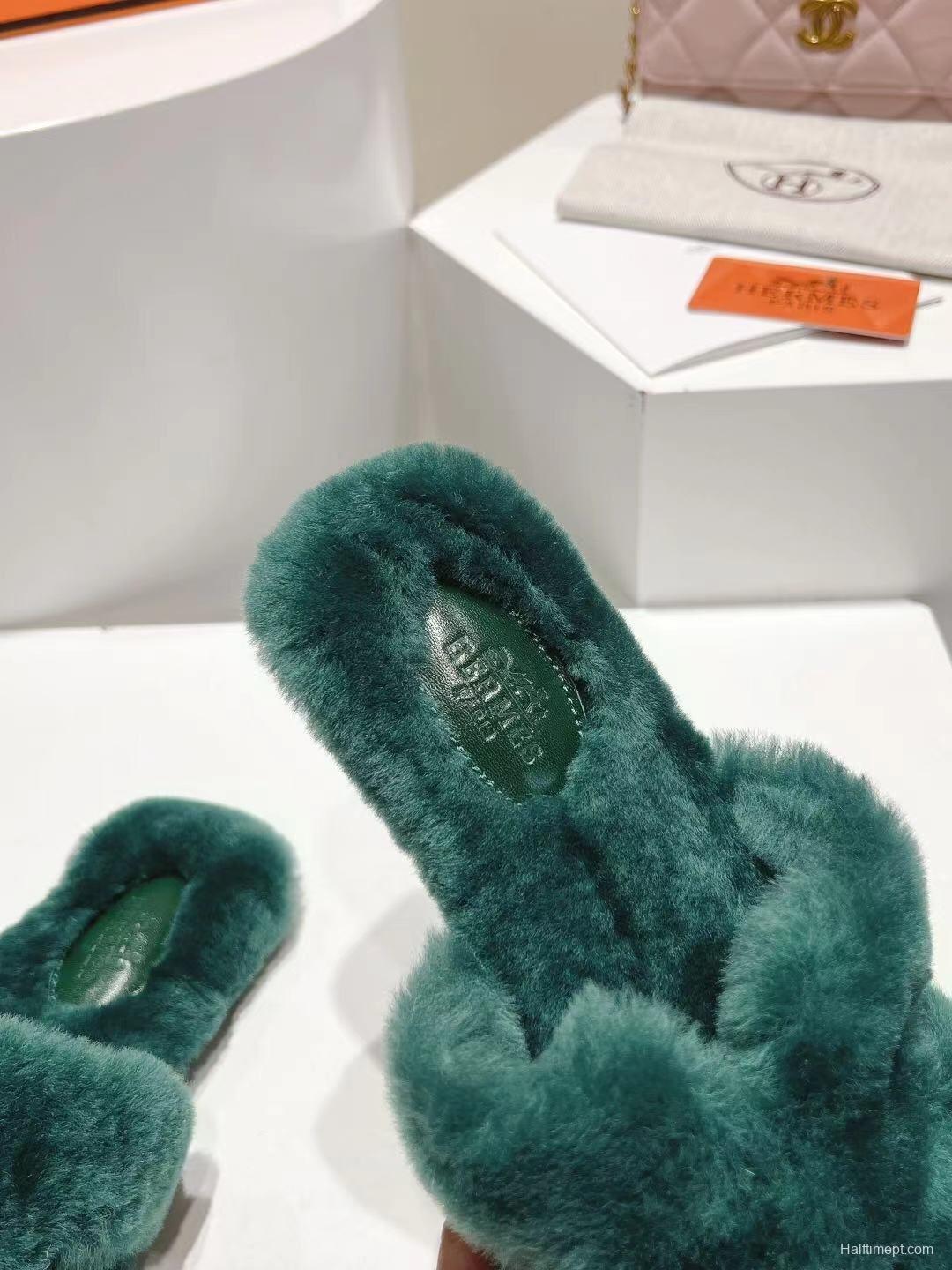 H Home Love Drag Autumn Winter Flat Wool Slippers - 2025SS