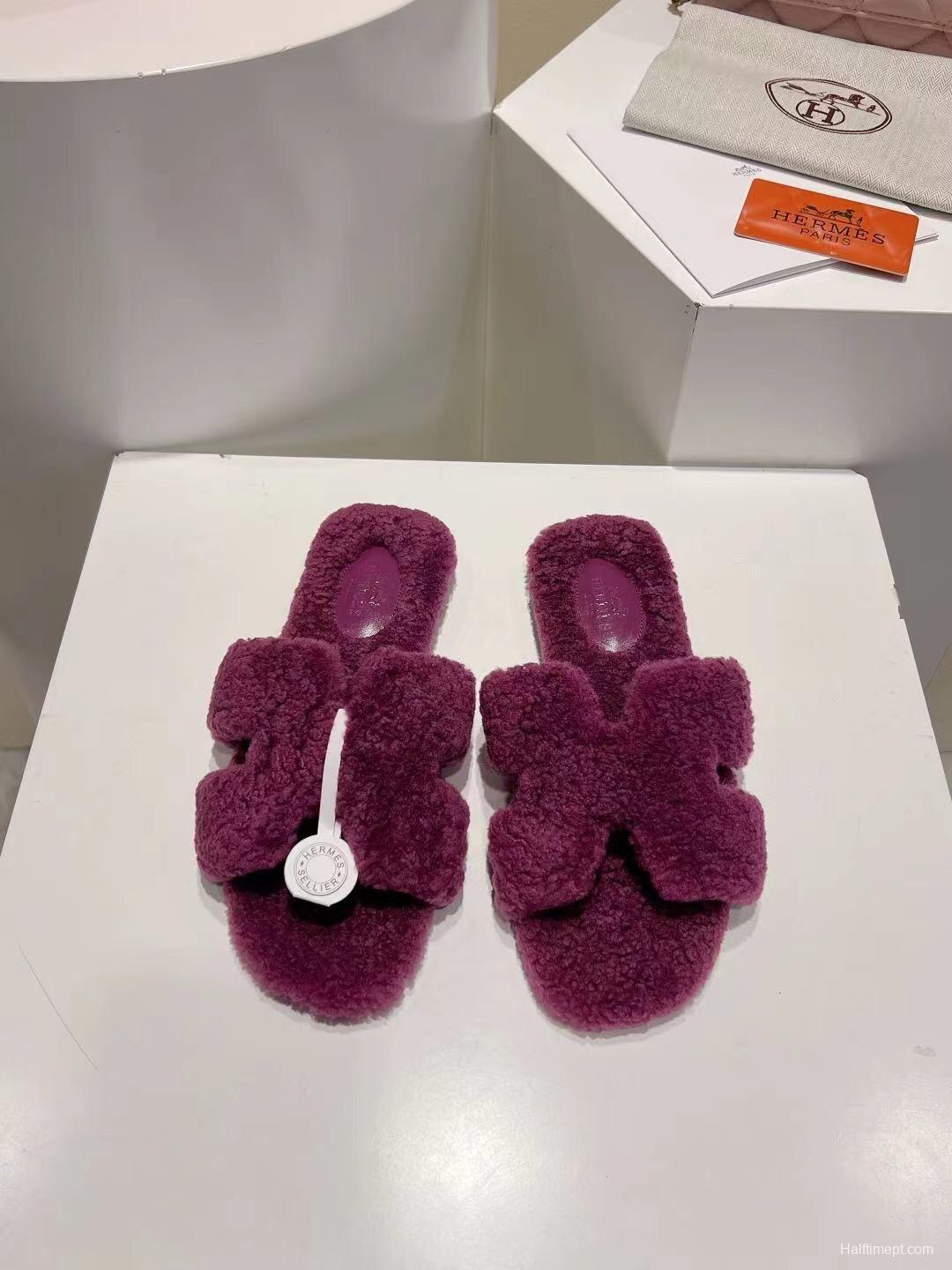 Hermès Teddy Wool Flat Slippers for Autumn Winter - LY00240