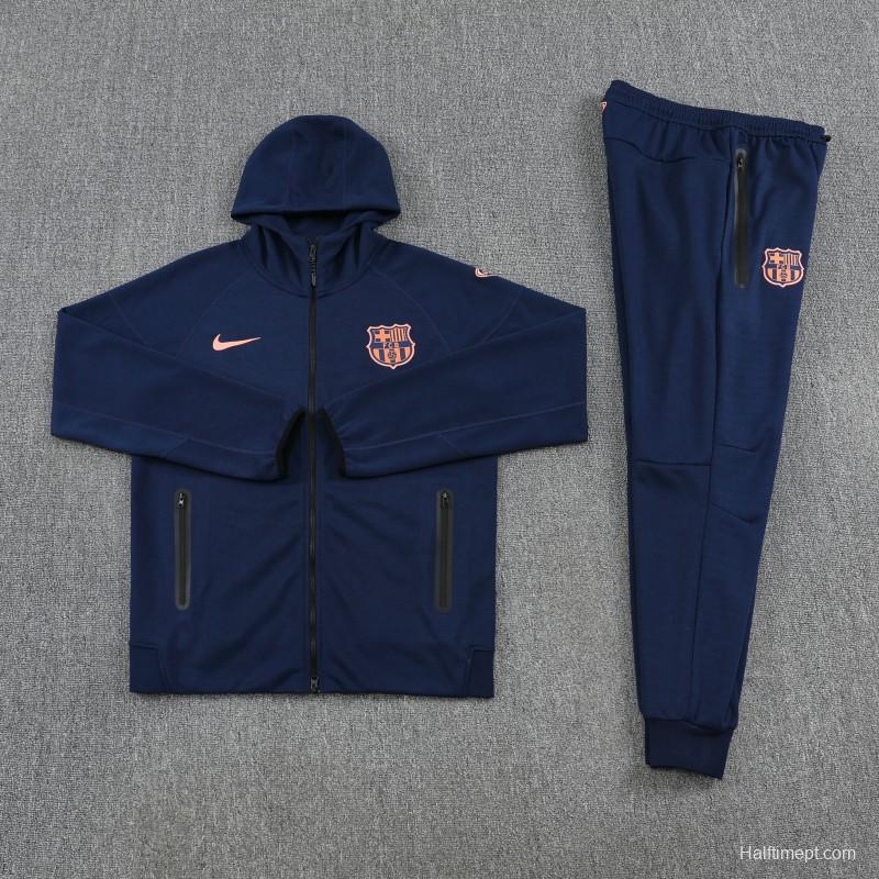 25/26 Barcelona 01 Royal Blue Hoodie Full Zipper Jacket+Long Pants