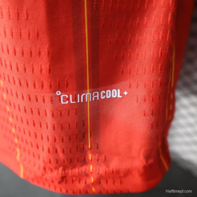 Player Version 2026 Spain Home Long Sleeve Red with Vertical Stripe Pattern Jersey
