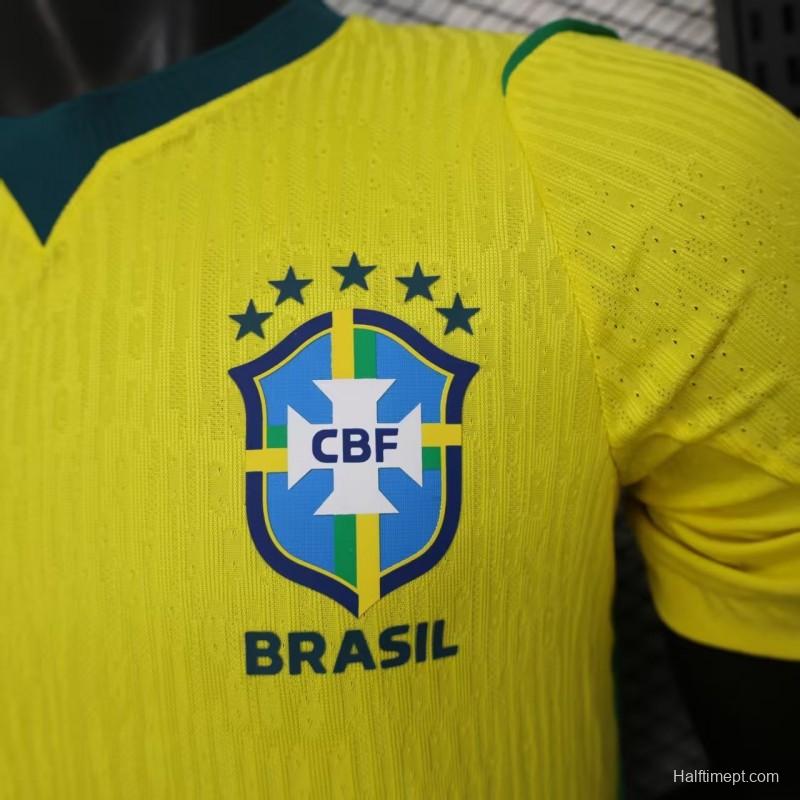 Player Version 2026 Brazil Home Yellow with Vertical Stripe Pattern Jersey
