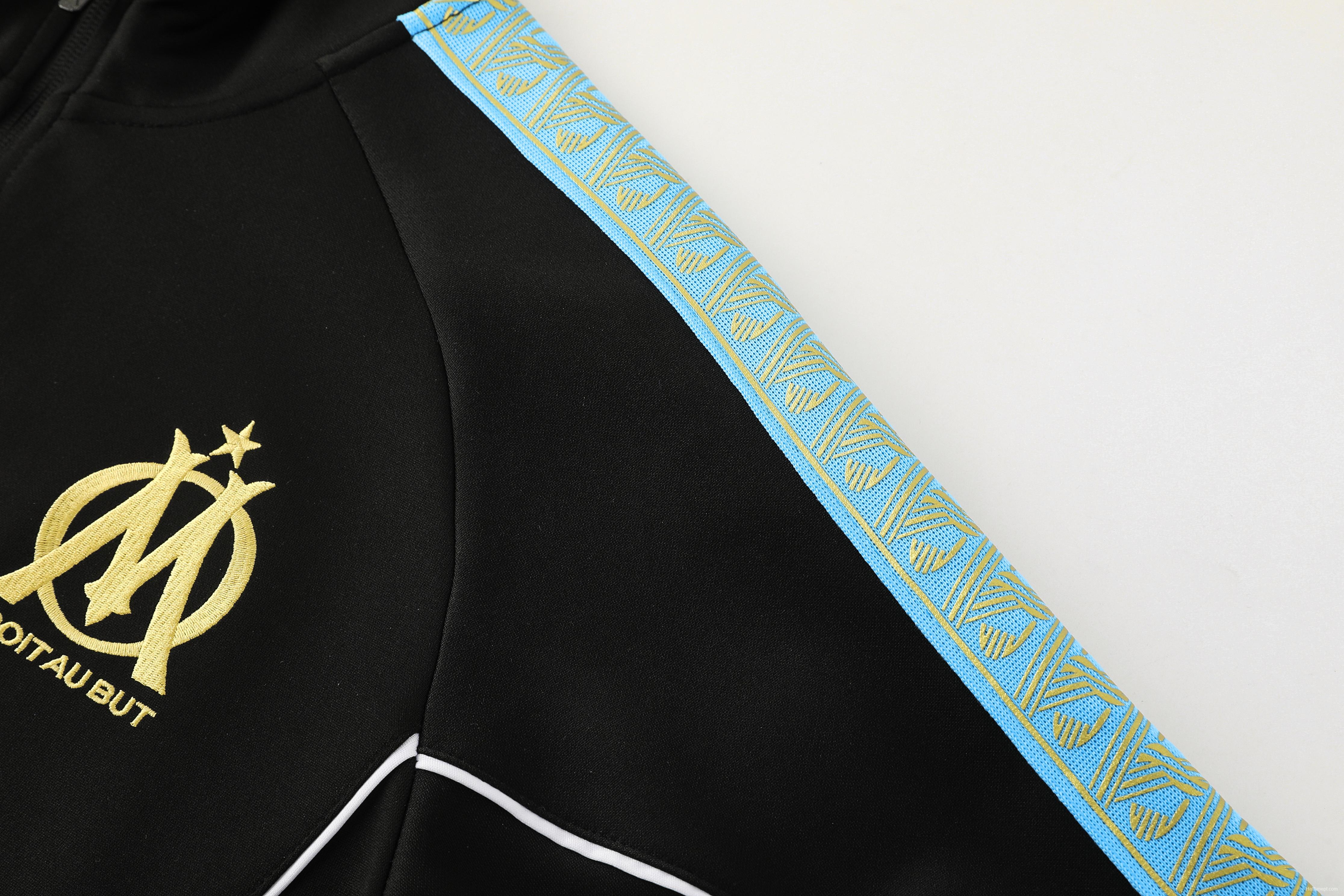 25/26 Olympique Marseille Black Full zipper Jacket Tracksuit+ long pants