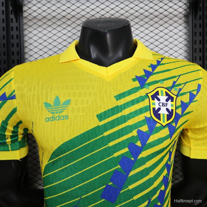 2026 Player Version Brazil Yellow with Green and Blue Geometric Patterns Jersey