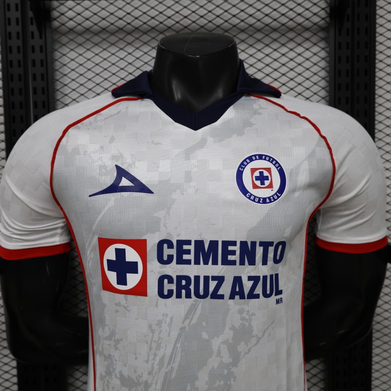 25/26 Player Version Cruz Azul White with Faint Grey Pattern Jersey