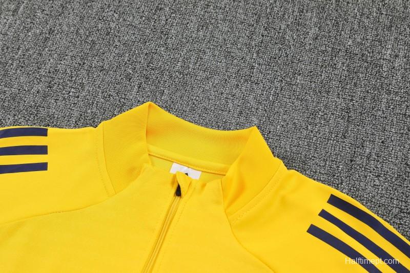 26/27 Boca Juniors Yellow & Navy Blue  Half Zipper Jacket Tracksuit + Navy Blue Long Pants