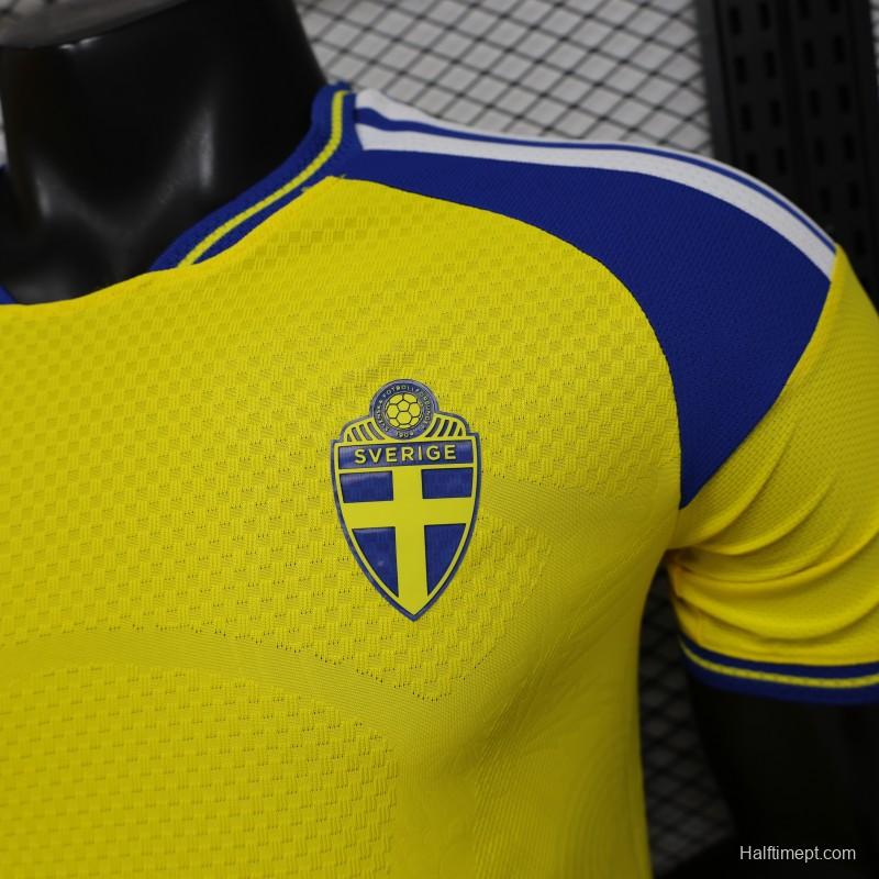 Player Version 2026 Sweden Yellow with Blue Panel Home Jersey