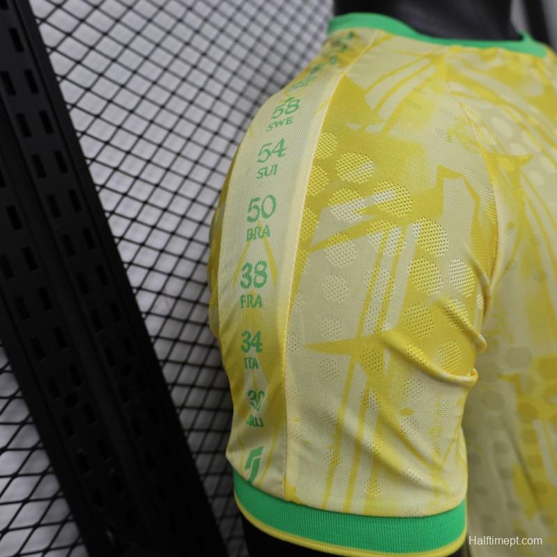 Player Version 2026 Brazil  Yellow with Abstract Feather Pattern Home Jersey