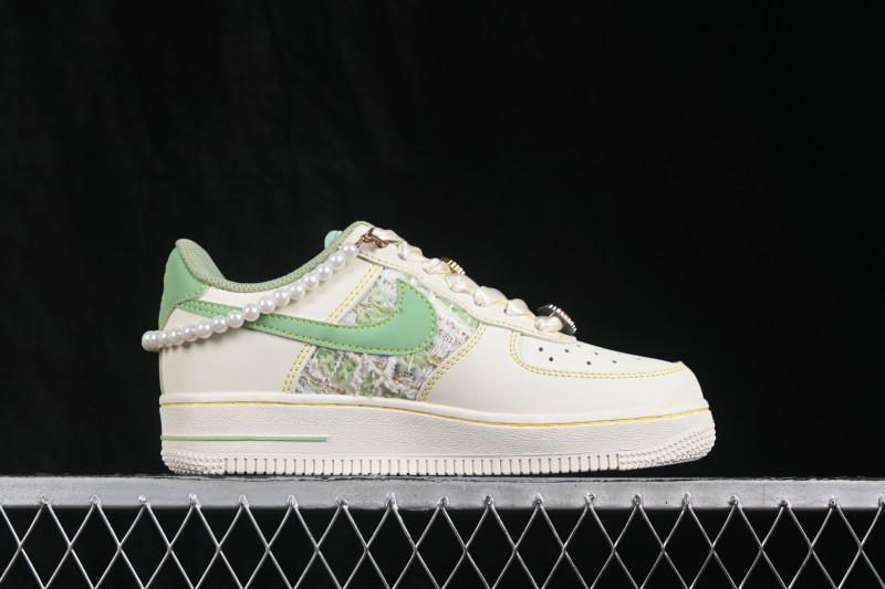 Nike Air Force 1 '07 Low Canvas Sneakers with Hand-Painted Jade Pearl Detailing - FJ7740-111