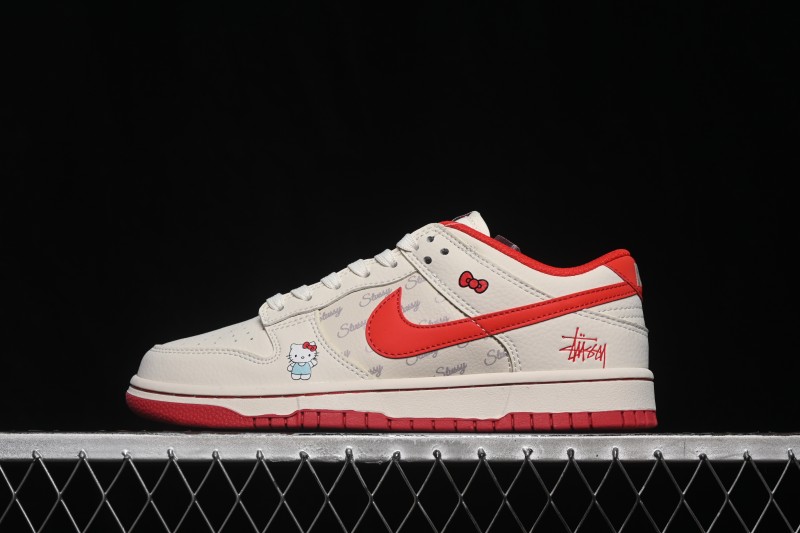 Nike SB Dunk Low Hello Kitty White Red Premium Custom Low-Top Skateboard Shoes - FV3694-011