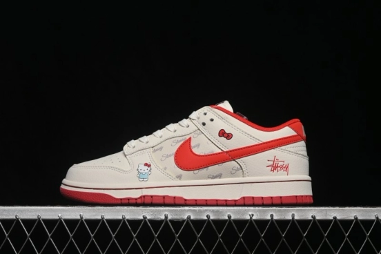 Nike SB Dunk Low Hello Kitty White Red Premium Custom Low-Top Skateboard Shoes - FV3694-011