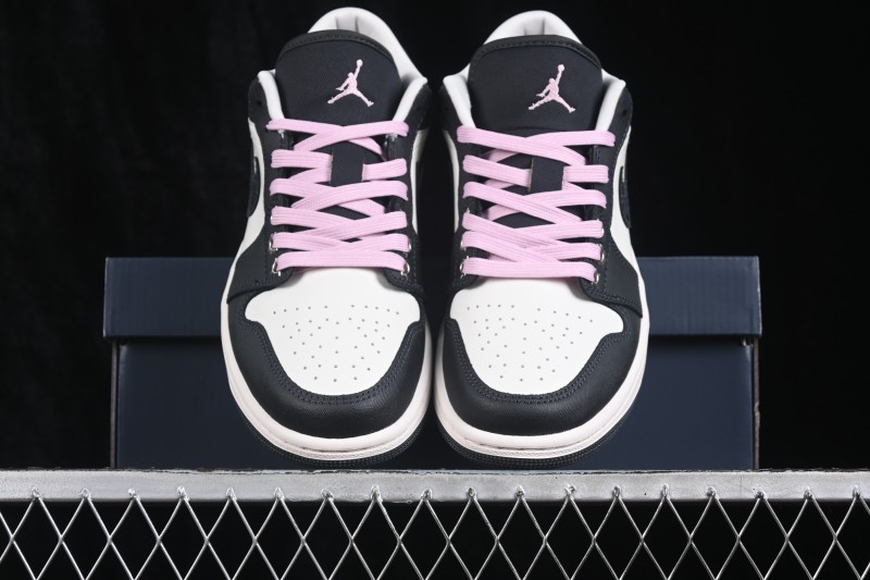 Nike Air Jordan 1 Low Retro Basketball Shoes with Cracked Leather Accents - II0595-001