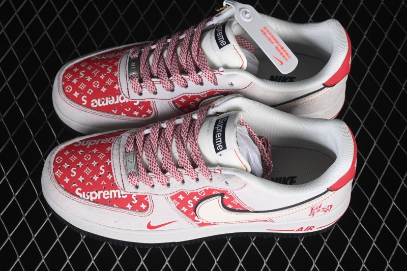 Nike Air Force 1 '07 Low Red and White Patchwork Casual Sneakers - JP2026-131