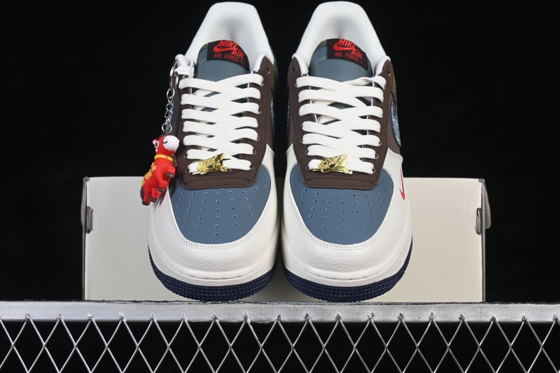 Nike Air Force 1 '07 Low Year of the Horse Limited Edition Brown-Grey Woven Gold Pattern Casual Sneakers - NH0601-536