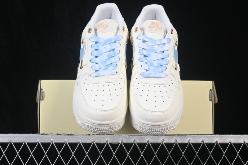 Nike Air Force 1 '07 Low 'Ocean Blue' Hand-Painted Sneakers with Diamond and Rose Motifs - FV3654-311
