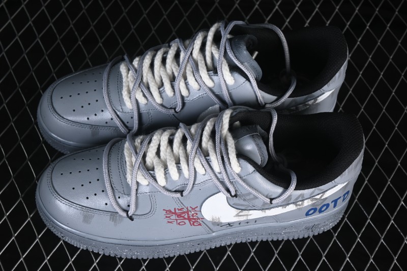 Nike Air Force 1 '07 Low Hand-Painted Graffiti Sneakers with Distressed Cement Wall Design - CW2288-110
